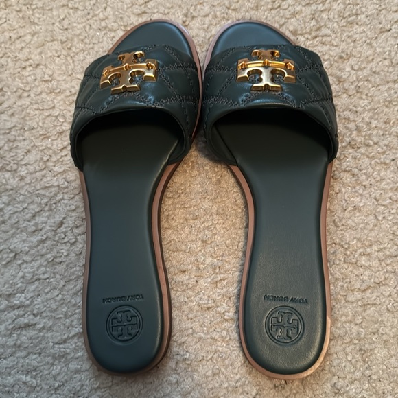 Tory Burch Everly Slide Size 10.5 Color Jitney Green Gold - Picture 4 of 8